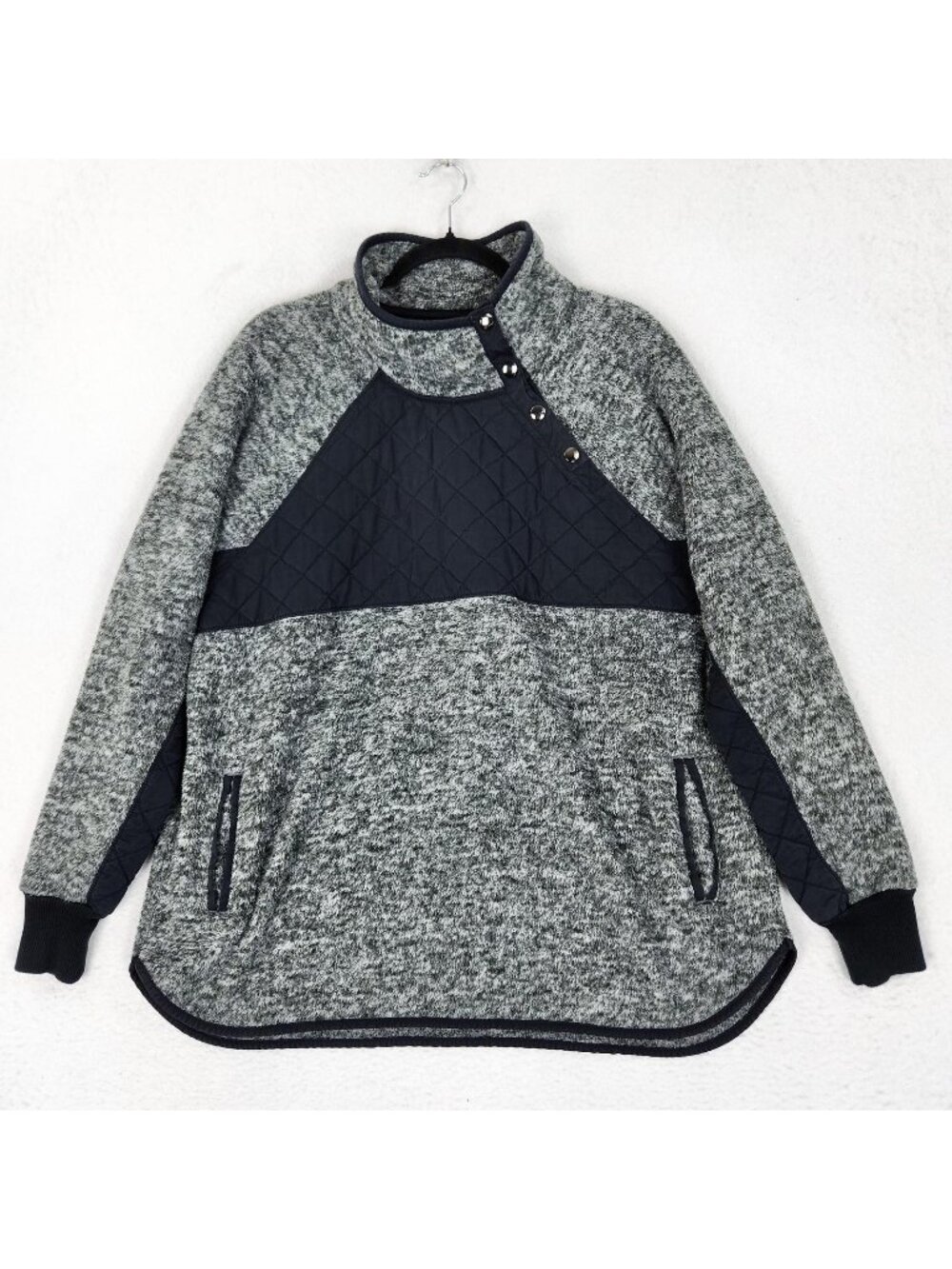 Abercrombie Fitch Sweater Womens XL Gray Snap Up Quilted Fleece Pullover Casual